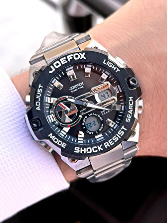 Joefox Çelik Kordon Dijital Ve Analog 2 Yıl Garantili 3 Atm Suya Dayanıklı Erkek Kol Saati JOE.CL10