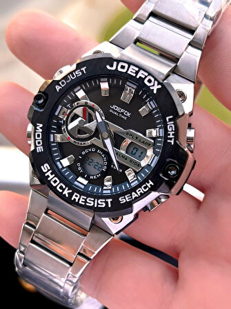 Joefox Çelik Kordon Dijital Ve Analog 2 Yıl Garantili 3 Atm Suya Dayanıklı Erkek Kol Saati JOE.CL10