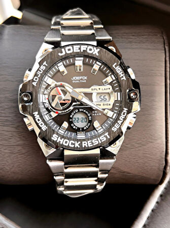 Joefox Çelik Kordon Dijital Ve Analog 2 Yıl Garantili 3 Atm Suya Dayanıklı Erkek Kol Saati JOE.CL10