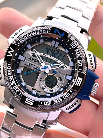 Joefox Çelik Kordon Dijital Ve Analog 2 Yıl Garantili 3 Atm Suya Dayanıklı Erkek Kol Saati JOE1.LC02