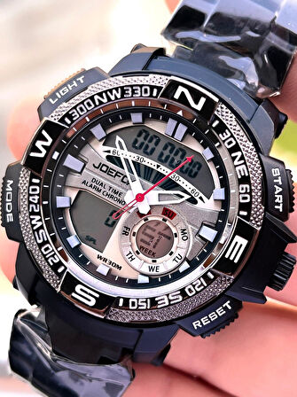 Joefox Çelik Kordon Dijital Ve Analog 2 Yıl Garantili 3 Atm Suya Dayanıklı Erkek Kol Saati JOE1.LC04