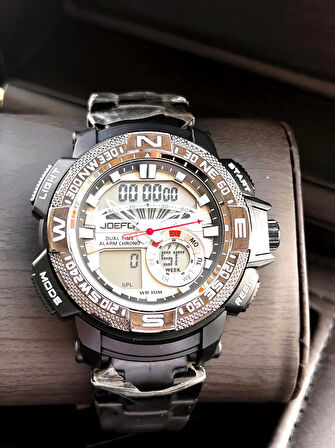 Joefox Çelik Kordon Dijital Ve Analog 2 Yıl Garantili 3 Atm Suya Dayanıklı Erkek Kol Saati JOE1.LC04