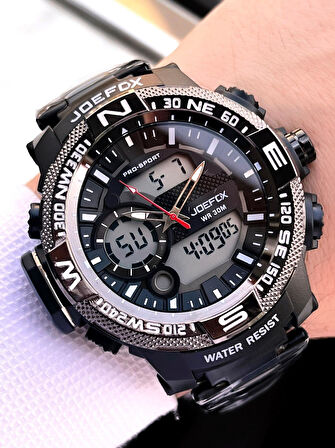 Joefox Çelik Kordon Dijital Ve Analog 2 Yıl Garantili 3 Atm Suya Dayanıklı Erkek Kol Saati JOE2.LC05