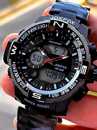 Joefox Çelik Kordon Dijital Ve Analog 2 Yıl Garantili 3 Atm Suya Dayanıklı Erkek Kol Saati JOE2.LC05
