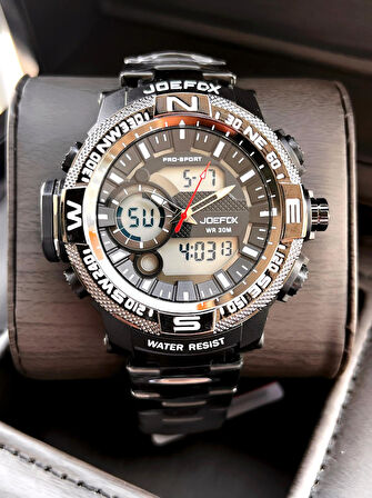 Joefox Çelik Kordon Dijital Ve Analog 2 Yıl Garantili 3 Atm Suya Dayanıklı Erkek Kol Saati JOE2.LC05