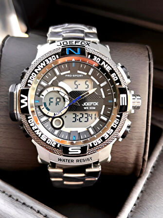 Joefox Çelik Kordon Dijital Ve Analog 2 Yıl Garantili 3 Atm Suya Dayanıklı Erkek Kol Saati JOE2.LC06