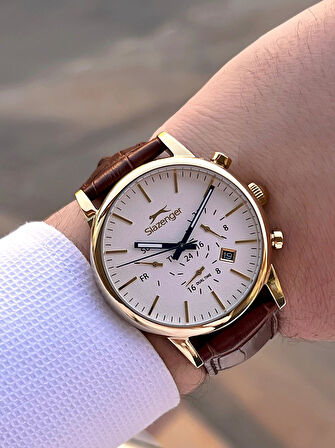 Slazenger Deri Kordon İç Fonksiyonları Aktif 10 Atm Suya Dayanıklı Erkek Kol Saati ESL.09.2481.2.06