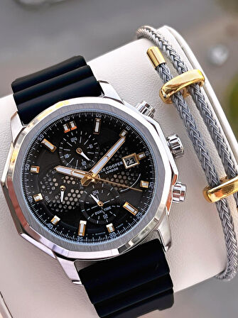 Lee Cooper İtalyan Tasarım Bileklik Hediyeli Silikon Kordon 5 Atm Erkek Kol Saati ELC.08238.351