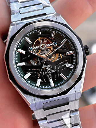 Raymond Çelik Kordon Otomatik Mekanizma 2 Yıl Garantil 5 Atm Erkek Kol Saati+Bileklik RMD.11