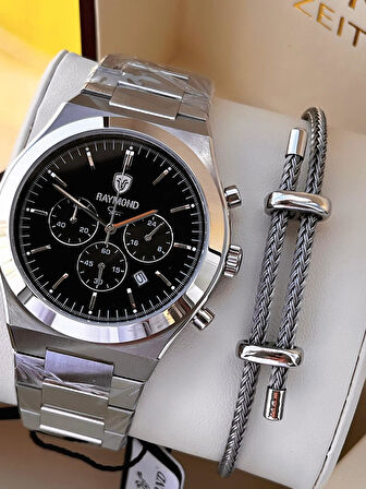 Raymond Nişan Ve Damatlara Özel Çelik Kordon 2 Yıl Garantili 5 Atm Erkek Kol Saati+Bileklik RMD.16