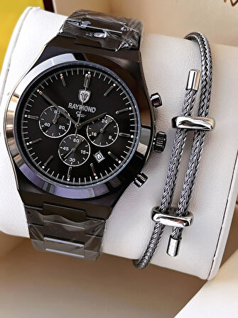 Raymond Nişan Ve Damatlara Özel Çelik Kordon 2 Yıl Garantili 5 Atm Erkek Kol Saati+Bileklik RMD.18