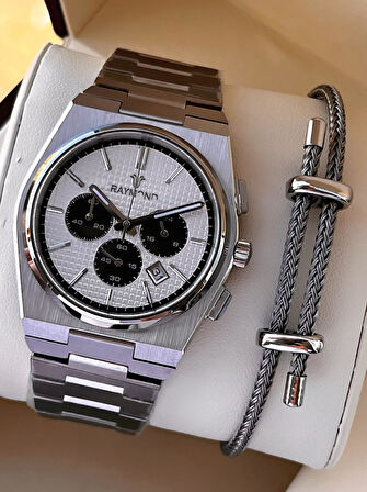 Raymond Nişan Ve Damatlara Özel Çelik Kordon 2 Yıl Garantili 5 Atm Erkek Kol Saati+Bileklik RMD.19