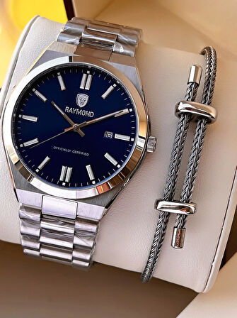 Raymond Nişan Ve Damatlara Özel Çelik Kordon 2 Yıl Garantili 5 Atm Erkek Kol Saati+Bileklik RMD.23