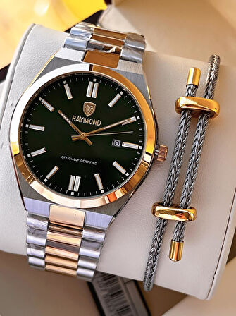 Raymond Nişan Ve Damatlara Özel Çelik Kordon 2 Yıl Garantili 5 Atm Erkek Kol Saati+Bileklik RMD.28