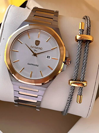 Raymond Nişan Ve Damatlara Özel Çelik Kordon 2 Yıl Garantili 5 Atm Erkek Kol Saati+Bileklik RMD.34