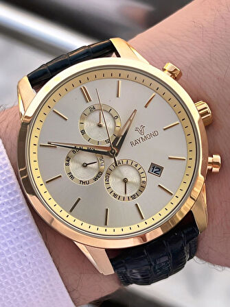Raymond Nişan Ve Damatlara Özel Deri Kordon 2 Yıl Garantili 5 Atm Erkek Kol Saati+Bileklik RMD.42