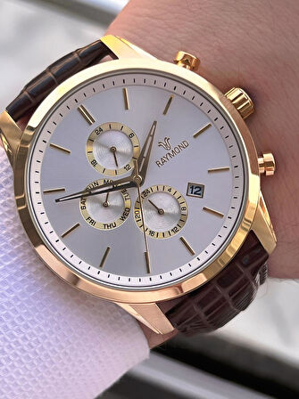 Raymond Nişan Ve Damatlara Özel Deri Kordon 2 Yıl Garantili 5 Atm Erkek Kol Saati+Bileklik RMD.44