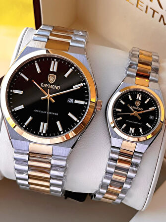 Raymond Ciflere Özel Sevgili Kombini 2 Yıl Garantili 5 Atm Suya Dayanklı Çift Saati CFT.07