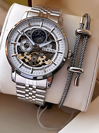 Reward Özel Tasarım Otomatik Mekanizma Çelik Kordon 5 Atm Suya Dayaknıklı Erkek Kol Saati W.14626.2