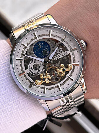 Reward Özel Tasarım Otomatik Mekanizma Çelik Kordon 5 Atm Suya Dayaknıklı Erkek Kol Saati W.14626.2