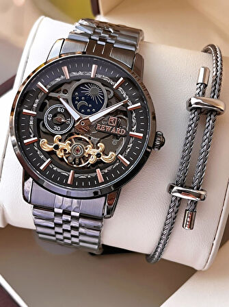 Reward Özel Tasarım Otomatik Mekanizma Çelik Kordon 5 Atm Suya Dayaknıklı Erkek Kol Saati W.14626.4