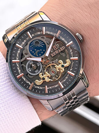 Reward Özel Tasarım Otomatik Mekanizma Çelik Kordon 5 Atm Suya Dayaknıklı Erkek Kol Saati W.14626.4