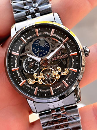 Reward Özel Tasarım Otomatik Mekanizma Çelik Kordon 5 Atm Suya Dayaknıklı Erkek Kol Saati W.14626.4