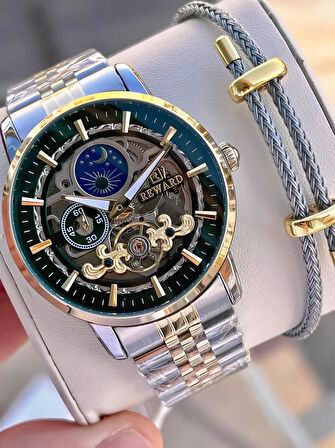 Reward Özel Tasarım Otomatik Mekanizma Çelik Kordon 5 Atm Suya Dayaknıklı Erkek Kol Saati W.14626.7