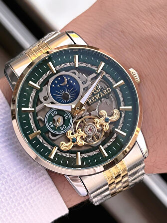 Reward Özel Tasarım Otomatik Mekanizma Çelik Kordon 5 Atm Suya Dayaknıklı Erkek Kol Saati W.14626.7