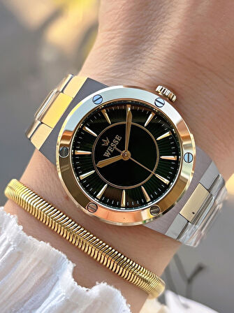 Wesse 2 Yıl Garantili Çelik Kordon 5 Atm Suya Dayanıklı Kadın Kol Saati+Bileklik BYW.1153.04