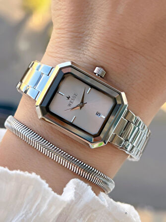 Wesse 2 Yıl Garantili Çelik Kordon 3 Atm Suya Dayanıklı Kadın Kol Saati+Bileklik BYW.115402.2