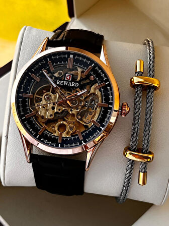 Reward İtalyan Bileklik Hediyeli Deri Kordon Otomatik Mekanizma 5 Atm Erkek Kol Saati W.142270.1