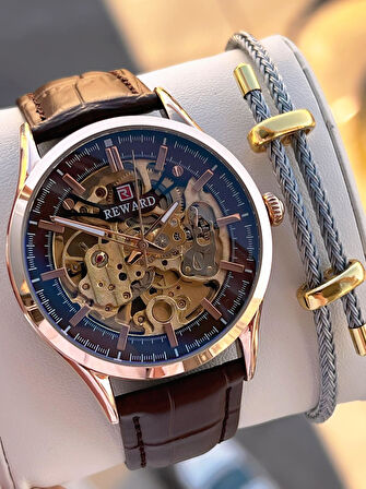 Reward İtalyan Bileklik Hediyeli Deri Kordon Otomatik Mekanizma 5 Atm Erkek Kol Saati W.142270.4