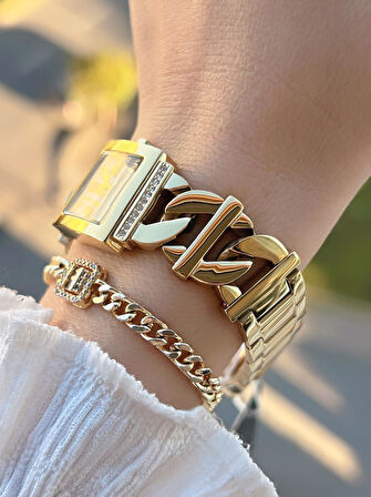 RMS Romanson Özel Tasarım Zincir Kordon 5 Atm 2 Yıl Garantili Kadın Kol Saati+Bileklik 2055.04