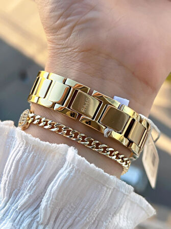 RMS Romanson Özel Tasarım Zincir Kordon 5 Atm 2 Yıl Garantili Kadın Kol Saati+Bileklik 2055.04