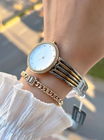 Dice Kayek 2 Yıl Garantili Çelik Kasa Ve Kordon 5 Atm Suya Dayanıklı Kadın Kol Saati+Bileklik AC.01