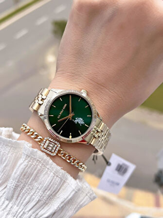 U.S.POLO ASSN Çelik Kordon 5 Atm Suya Dayanıklı Kadın Kol Saati+Bileklik Hediyeli USPA.2061.S06