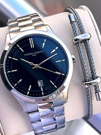 Pierre Cardin İtalyan Tasarım Bileklik Hediyeli Çelik Kasa Ve Kordon 3 Atm Erkek Kol Saati PC.0302.1