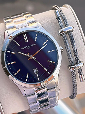 Pierre Cardin İtalyan Tasarım Bileklik Hediyeli Çelik Kasa Ve Kordon 3 Atm Erkek Kol Saati PC.0302.2