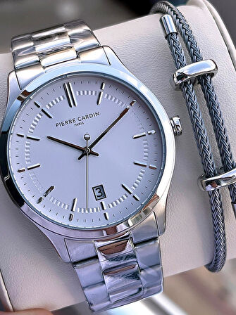 Pierre Cardin İtalyan Tasarım Bileklik Hediyeli Çelik Kasa Ve Kordon 3 Atm Erkek Kol Saati PC.0302.3