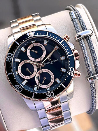 Pierre Cardin İtalyan Tasarım Bileklik Hediyeli Çelik Kasa Ve Kordon 3 Atm Erkek Kol Saati PC.1004.MS2