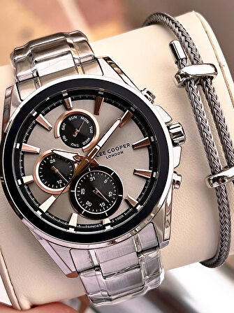 Lee Cooper Premium NişanVe Damatlara Özel 2 Yıl Garantili 5 Atm Erkek Kol Saati+Bileklik E.08249.360