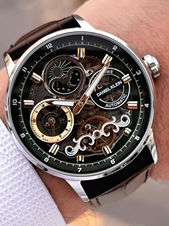 Daniel Klein Deri Kordon Otomatik Mekanizma Metap Ve Güneş Kadranlı Erkek Kol Saati+Bileklik 14013.3