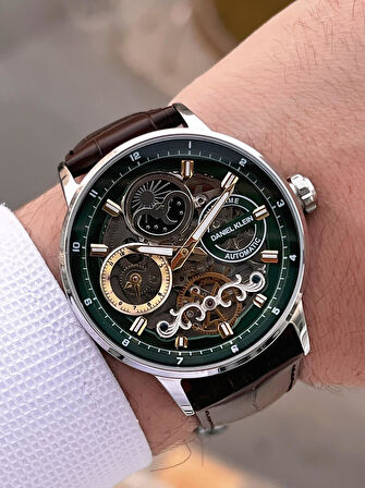 Daniel Klein Deri Kordon Otomatik Mekanizma Metap Ve Güneş Kadranlı Erkek Kol Saati+Bileklik 14013.3