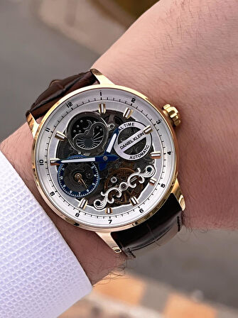 Daniel Klein Deri Kordon Otomatik Mekanizma Metap Ve Güneş Kadranlı Erkek Kol Saati+Bileklik 14013.5