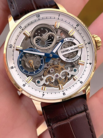Daniel Klein Deri Kordon Otomatik Mekanizma Metap Ve Güneş Kadranlı Erkek Kol Saati+Bileklik 14013.5