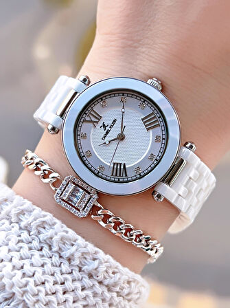 Daniel Klein Seramik Kordon Özel Tasarım 2 Yıl Garantili 3 Atm Kadın Kol Saati+Bileklik SR.14282.2