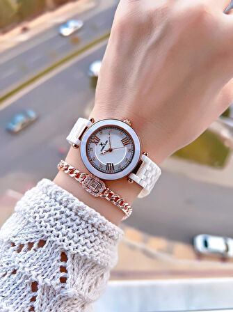 Daniel Klein Seramik Kordon Özel Tasarım 2 Yıl Garantili 3 Atm Kadın Kol Saati+Bileklik SR.14282.1