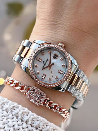 Daniel Klein Çelik Kordonlu 2 Yıl Garantili 3 Atm Suya Dayanıklı Kadın Kol Saati+Bileklik BD.10108.6