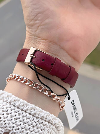 Daniel Klein Deri Kordonlu 2 Yıl Garantili 3 Atm Suya Dayanıklı Kadın Kol Saati+Bileklik BD.13939.6